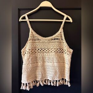 Ramy Brook Crochet Knit Tank Top Ivory Cream Boho Size M